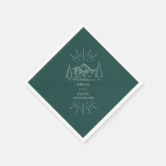 Mountain Line Art Emerald Wedding Napkins Serviette (Ecke)
