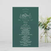 Mountain Line Art Emerald Wedding Programm (Stehend Vorderseite)