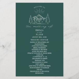 Mountain Line Art Emerald Wedding Programm