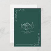 Mountain Line Art Emerald Wedding RSVP Card (Vorne/Hinten)