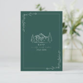 Mountain Line Art Emerald Wedding RSVP Card Karte (Stehend Vorderseite)