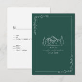 Mountain Line Art Emerald Wedding RSVP Card Karte (Vorne/Hinten)