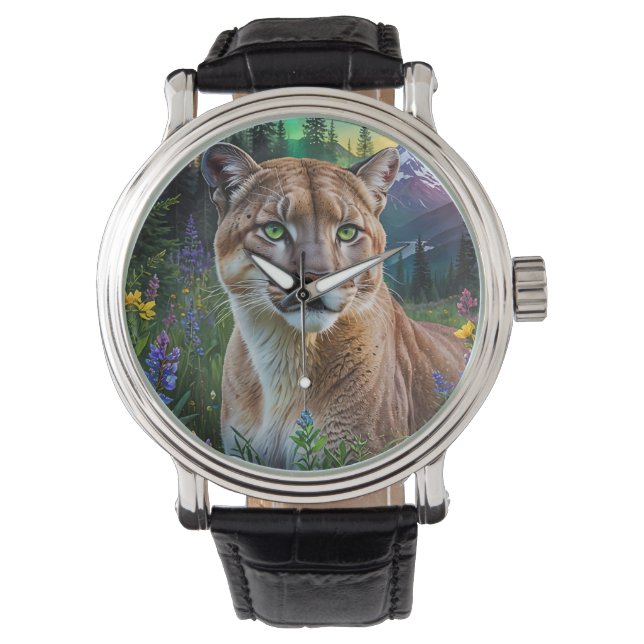 Mountain Lion Floral Armbanduhr (Vorderseite)