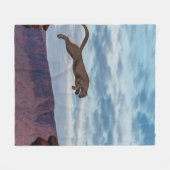 Mountain Lion Jumping Morning Skyjump,lion,animal, Fleecedecke (Vorderseite (Horizontal))