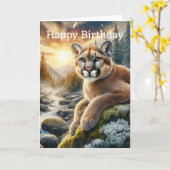 Mountain Lion Lying on Cliff Birthday Karte (Gelbe Blume)