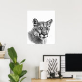 Mountain Lion Puma Big Cat Schwarz-weiß Poster (Heimbüro)