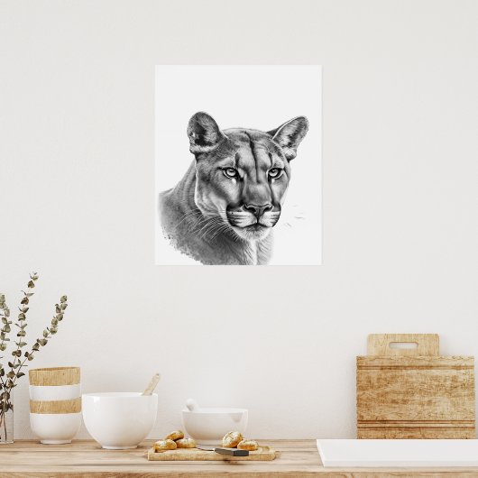 Mountain Lion Puma Big Cat Schwarz-weiß Poster (Küche)