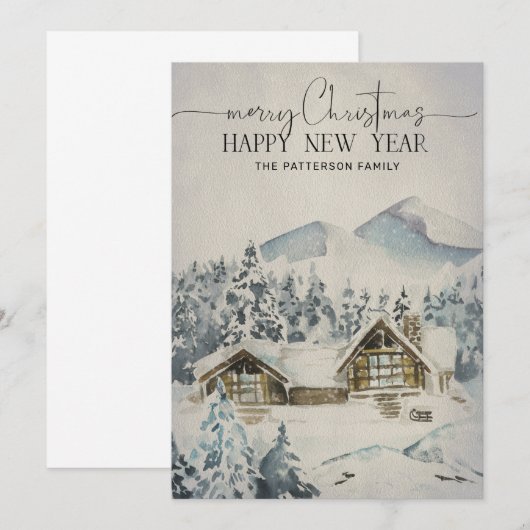 Mountain Lodge Forest Snow Scene Weihnachtskarte (Vorne/Hinten)