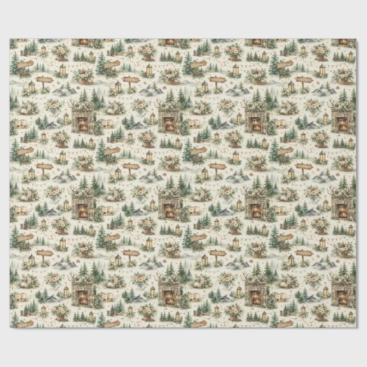 Mountain Lodge Wedding Watercolor Pattern Geschenkpapier (Flach)