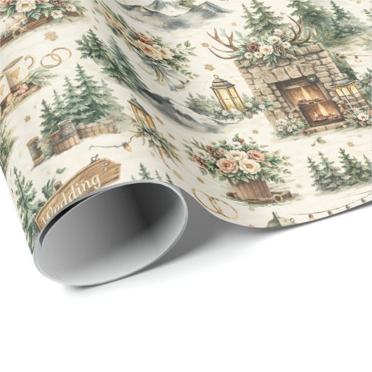 Mountain Lodge Wedding Watercolor Pattern Geschenkpapier (Rolleneckpunkt)
