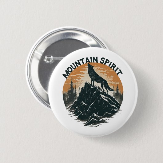 Mountain Majesty Wolf Howling auf dem Gipfel Button (Vorne & Hinten)