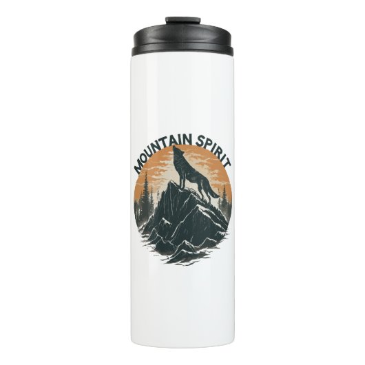 Mountain Majesty Wolf Howling auf dem Gipfel Thermosbecher (Vorderseite)