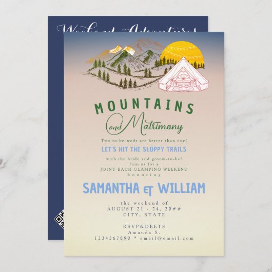 Mountain Matrimony Sloppy Trail Joint Bach Weekend Einladung (Vorne/Hinten)