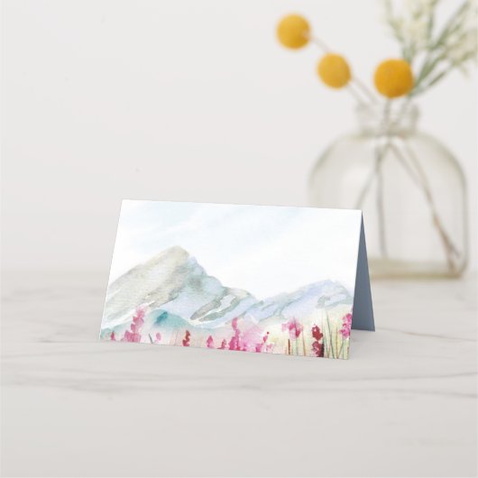 Mountain Meadow Watercolor Wedding Guest Platzkarte (Rückseite)