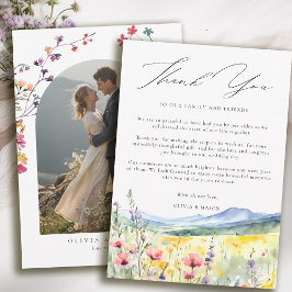 Mountain Meadow Wildflowers Modern Boho Wedding Dankeskarte