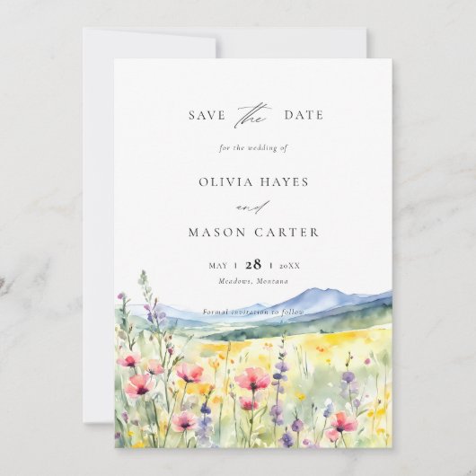 Mountain Meadow Wildflowers Modern Boho Wedding Save The Date (Vorderseite)