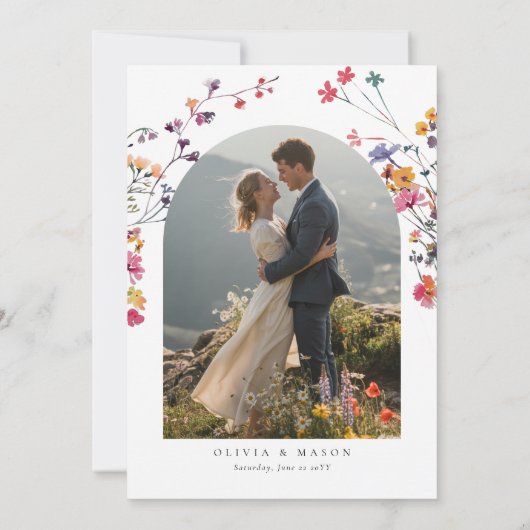 Mountain Meadow Wildflowers Modern Boho Wedding Save The Date (Rückseite)