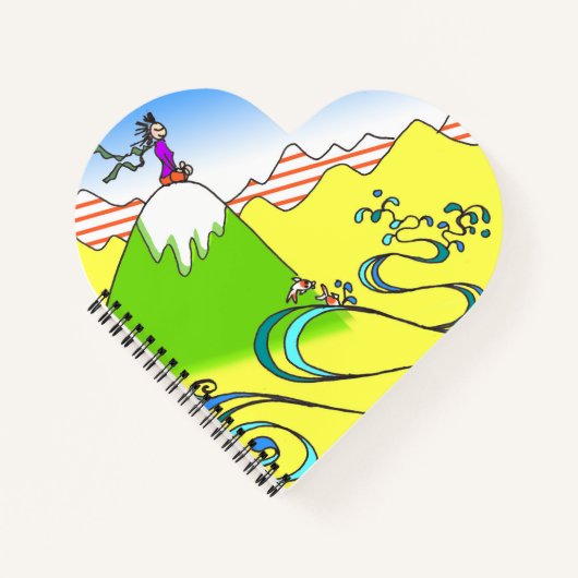 Mountain Meditation Cartoon Heart Shaped Notebook Notizblock (Vorderseite)