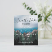 Mountain Meets Ocean Adventure Save the Date Einladung (Stehend Vorderseite)
