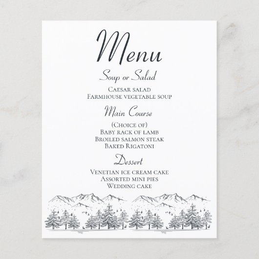 Mountain Menu Rustikale Hochzeit Land Winter (Vorderseite)