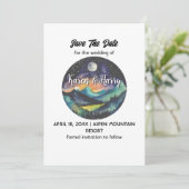 Mountain Moon Star Save the Date Außenbereich Einladung (Stehend Vorderseite)