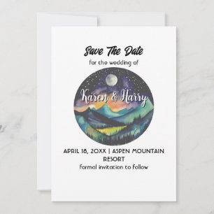 Mountain Moon Star Save the Date Außenbereich Einladung