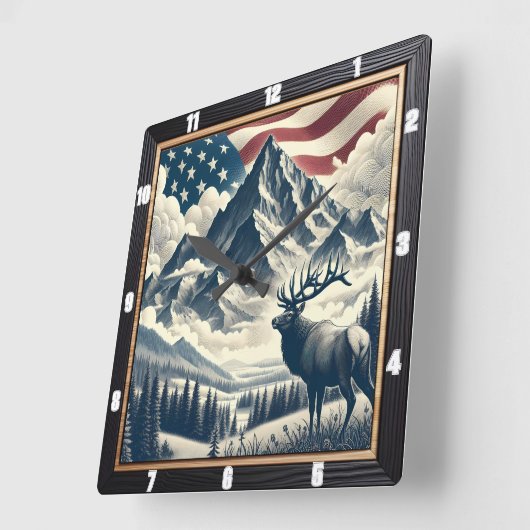 Mountain Moose Patriotic Rustic Quadratische Wanduhr (Winkel)