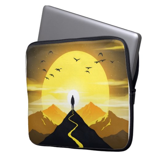 Mountain Peak Silhouette with a winding. Pedestal Laptopschutzhülle (Vorderseite Links)