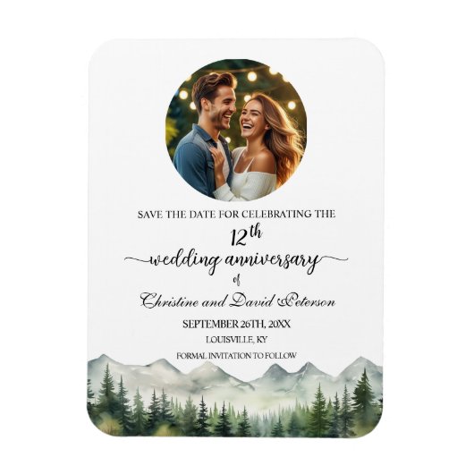 Mountain Pine 12 Wedding Anniversary Save the Date Magnet (Vertikal)