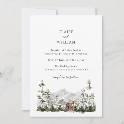 Mountain Pine Forest Wedding Invitation Einladung (Vorderseite)