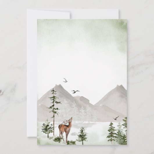 Mountain Pine Tree Forest Deer Boy Baby Shower Einladung (Rückseite)