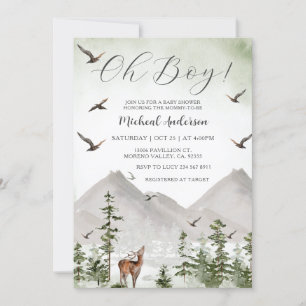 Mountain Pine Tree Forest Deer Boy Baby Shower Einladung