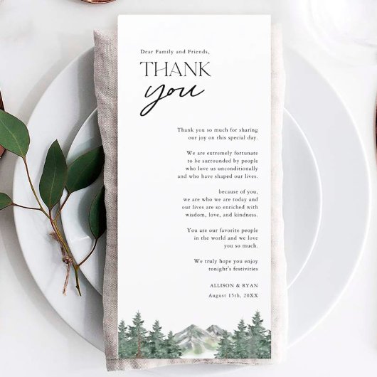 Mountain Pine Tree Rustic Wedding Danke Karten