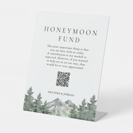 Mountain Pine Tree Wedding Honeymoon Fund Sockelschild (Vorderseite)
