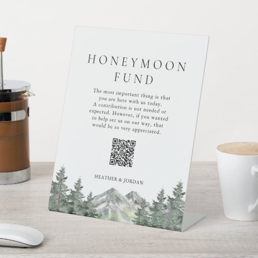 Mountain Pine Tree Wedding Honeymoon Fund Sockelschild (In SItu)