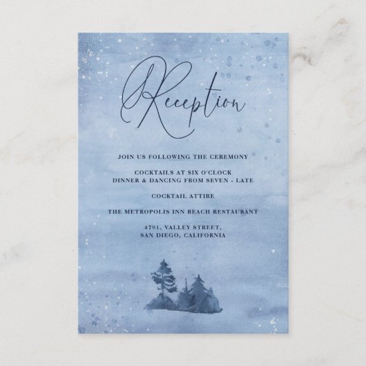 Mountain Pine Trees Blue Winter Wedding Empfang Begleitkarte (Vorderseite)