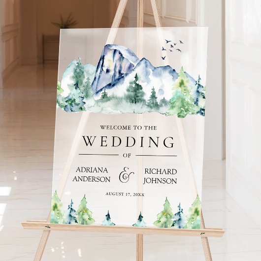 Mountain Pine Trees Forest Wedding Welcome Acrylschild