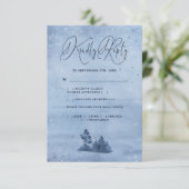 Mountain Pine Trees Light Blue Winter Wedding Meal RSVP Karte (Stehend Vorderseite)