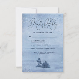 Mountain Pine Trees Light Blue Winter Wedding Meal RSVP Karte