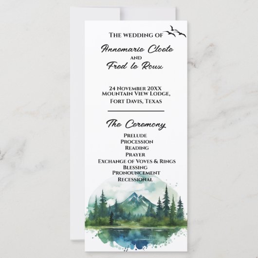 Mountain & Pine Trees Wedding Ceremony Program (Vorderseite)