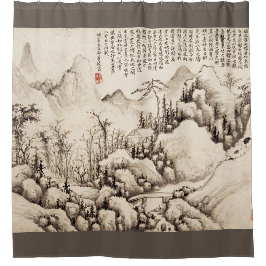"Mountain Retreat" chinesische Vintage Kunst Duschvorhang (Vorderseite)