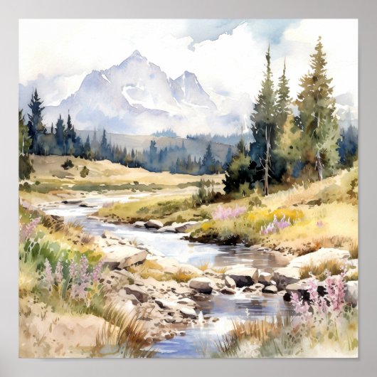 Mountain River Colorado Aquarellmalerei Poster (Vorne)