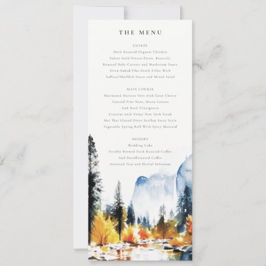 Mountain River Fall Landscape Wedding Menu Card Einladung (Vorderseite)