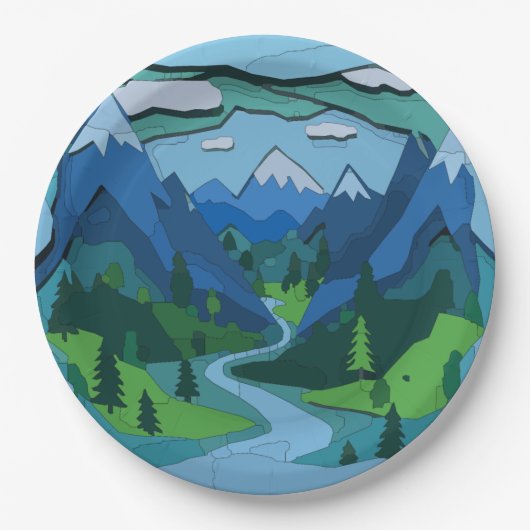 Mountain River Valley Cutout Pappteller (Vorderseite)
