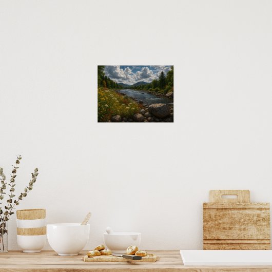 Mountain River Wildflowers Landscape  Poster (Küche)