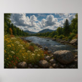Mountain River Wildflowers Landscape  Poster (Vorne)