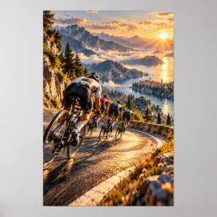 Mountain Road Cycling Rennen bei Sonnenuntergang – Poster