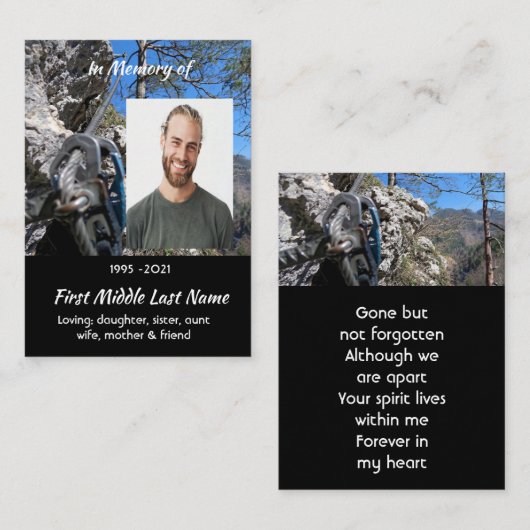 Mountain Rock Climbing Memorial Keepsake Visitenkarte (Vorne/Hinten)