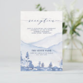Mountain Rustic Blue Watercolor Reception Begleitkarte (Stehend Vorderseite)