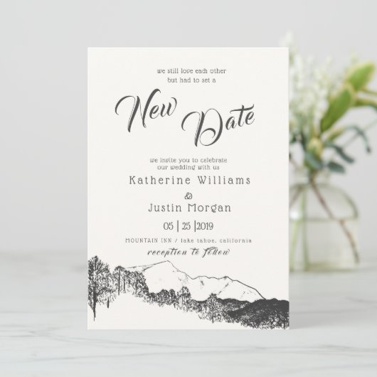 Mountain Rustic New Date Hochzeit Einladung (Stehend Vorderseite)